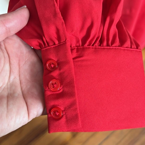 Express Red Surplus Neckline Long Sleeve Elastic Waist Dress - NWT - Size S - Picture 6 of 11